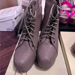 Taupe Lace-Up Ankle Boots